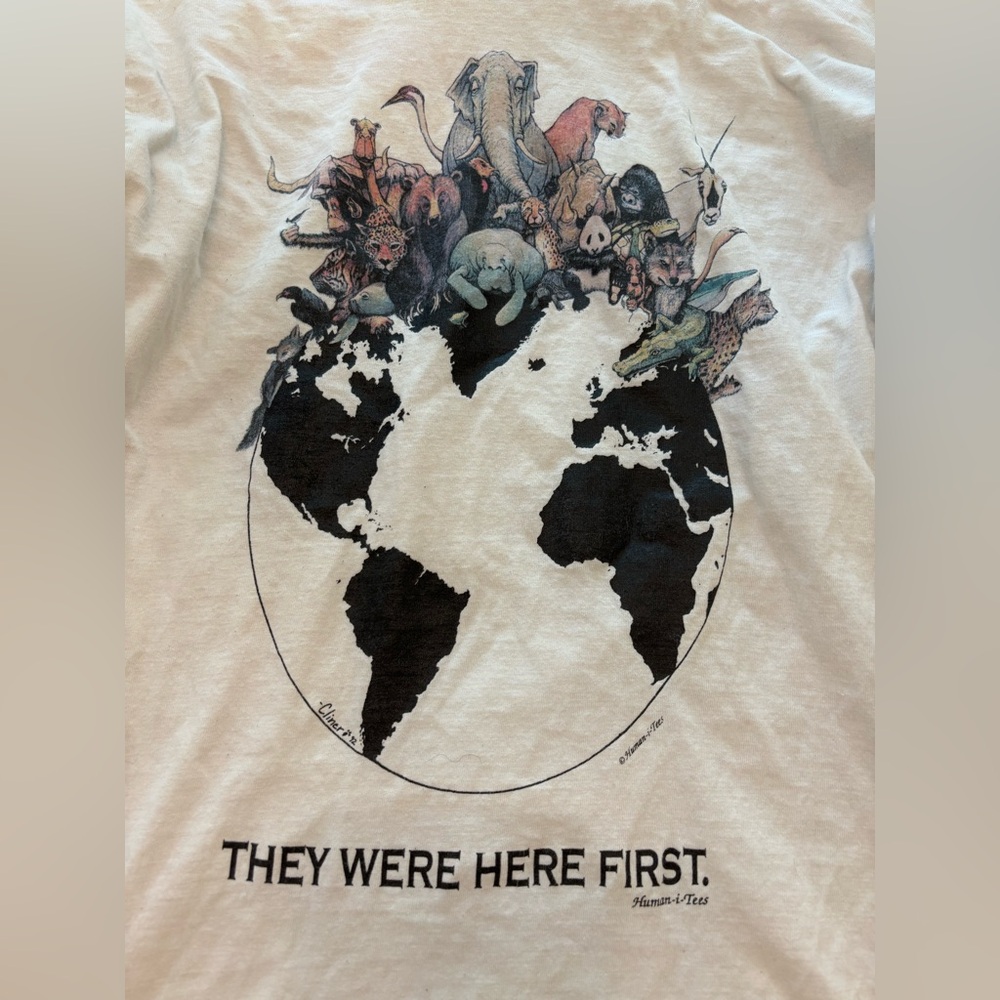 They Were Here First earth animal planet long sleeve white shirt save world top - Picture 2 of 11